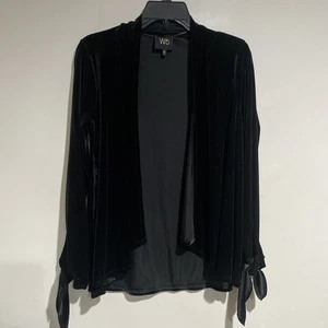 W5 Anthro cardigan donna nero aperto giacca velluto aperto cravatta manica lunga sm - Foto 1 di 7