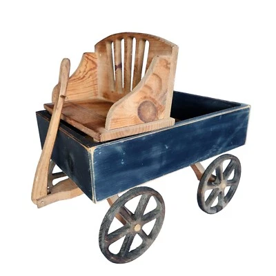 Handmade Wooden Farm Wagon Removable Seat  Primative Folk Art  16 x 11" Base - Image 1 of 4