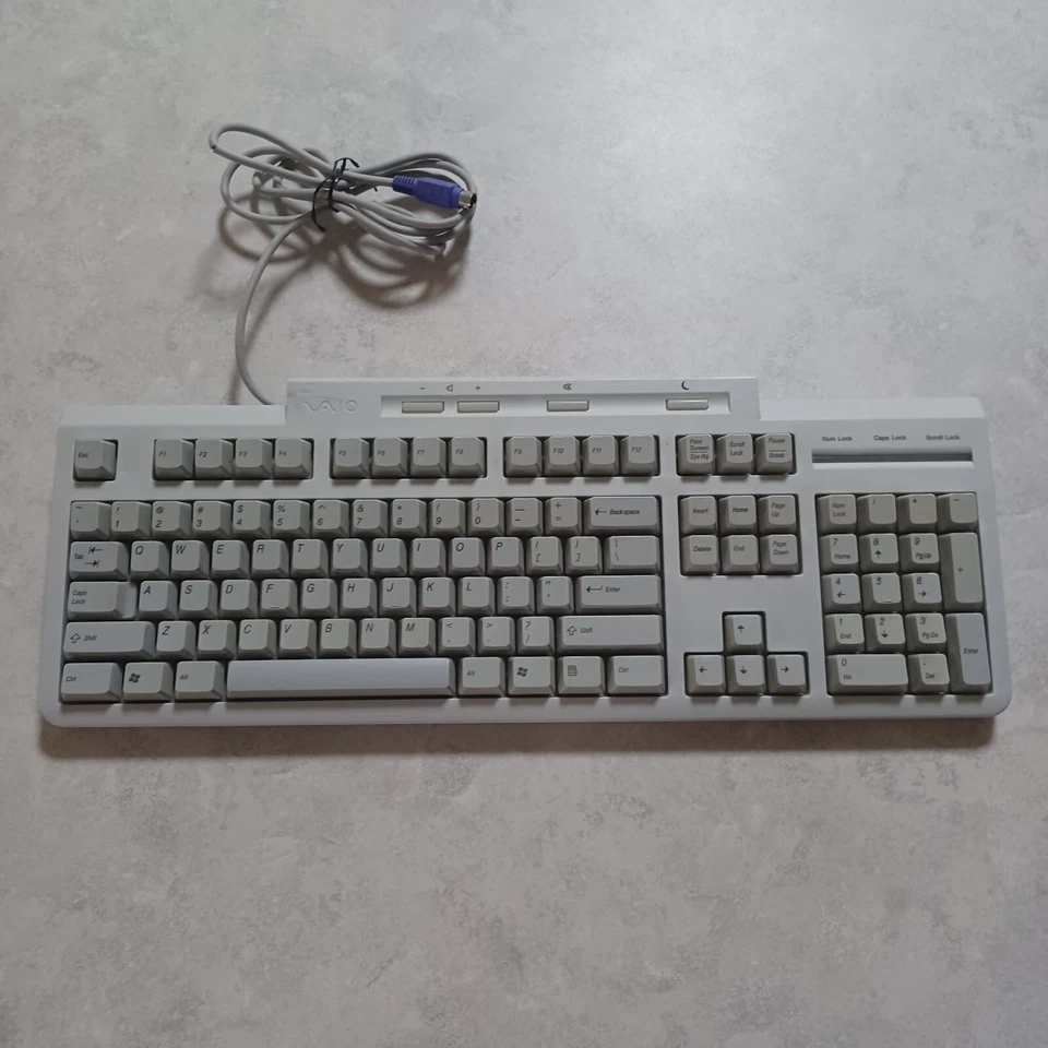 Vtg SONY Clicky Keyboard PS2 Connector Tested USED Light Gray - Image 1 of 4