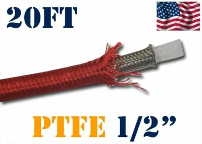 1/2" 12MM NYLON STAINLESS STEEL PTFE  ETHANOL FUEL HOSE LINE 20FT RED - Image 1 of 2