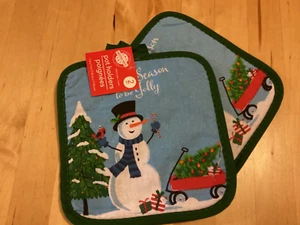 BNWT New Set of 2 Christmas Pot Holders - Snowman Design - Cotton - Picture 1 of 4
