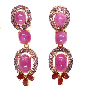 Heated 7 X 11 mm. Pink With Red Ruby & Tourmaline Earrings Silver 925 Sterling - Picture 1 of 5