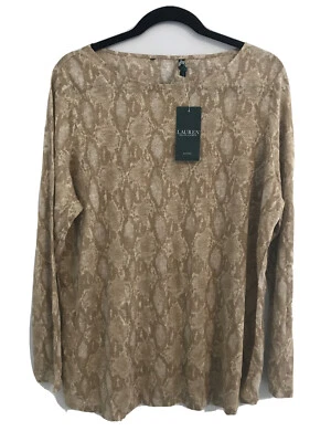 NUEVO CON ETIQUETAS Blusa Top Lauren Ralph Lauren Para Mujer Estampado Animal Serpiente Tostado Talla 1X $89 Foto 1 de 4