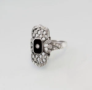 9901071 925er Silber Ring mit Onyx  u. Swarovski-Steinen Gr.53 - Bild 1 von 1