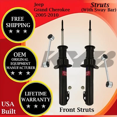 KYB OEM Front Struts W/ Sway Bar For 2005-2010 Jeep Grand Cherokee Lifetime War. - Изображение 1 из 4