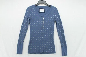 Camisa Aeropostale Y2K Henley Para Mujer Grande Azul Floral Tejido Gofre Manga Larga - Imagen 1 de 8