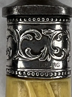 Antique Knife Steel With Celluloid ScrolldHandle And Sterling Silver Ferrule 13” - Image 1 of 3