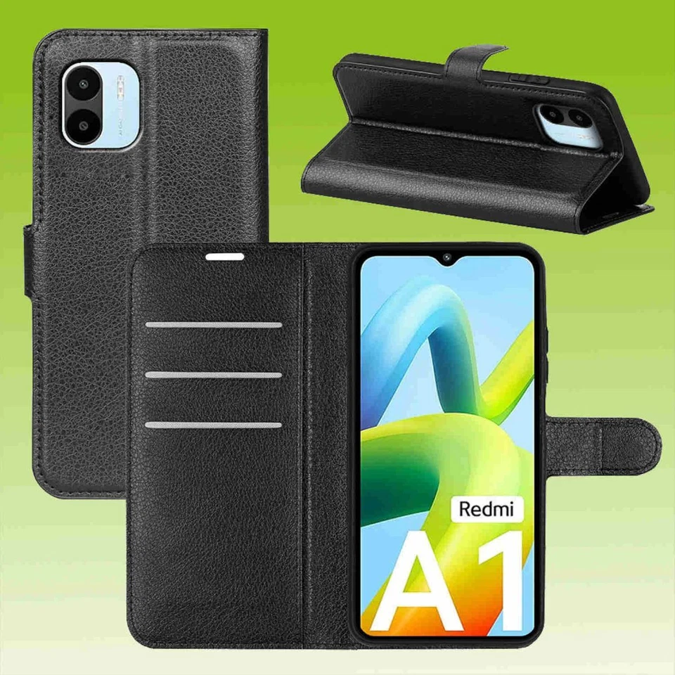 WIGENTO Für Xiaomi Redmi A2 / A1 Handy Tasche Schwarz Etuis Kunst-Leder Hülle Cover Neu