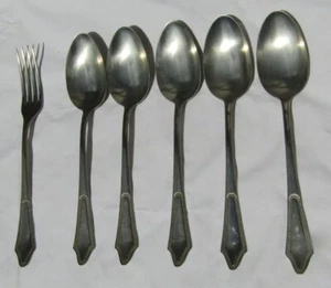 5alte SUPPENLÖFFEL Große Löffel + Gabel PERLENDEKOR HUTSCHENREUTHER Alpacca 1920 - Bild 1 von 4