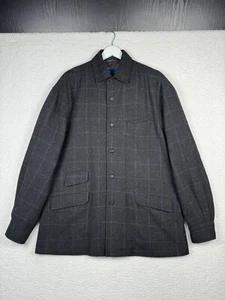 Façonnable Mens Medium Gray Plaid Wool Cashmere Chore Field Jacket - Picture 1 of 14