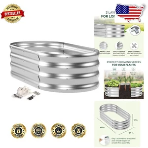 Spacious 4x2x1 Feet Galvanized Oval Raised Garden Bed with Tools Included - Picture 1 of 7