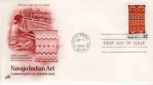 USPS FDC #2238 1986 22c Navajo Blanket Multicolored D Stamp Artcraft ST2219 - Picture 1 of 2