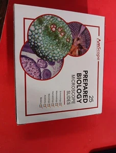 AmScope 25 Prepared Biology Microscope Slides NEW Open Box Etymology Hematology - Picture 1 of 1
