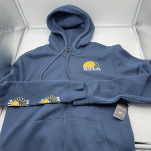 RVCA S Small Oliver Full Zip Hoodie Pockets Mens Blue Pockets Chest Logo New - Picture 1 of 9