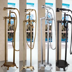 Juego de grifos de ducha independientes para relleno de bañera de montaje en piso 2 manijas pulverizador manual - Imagen 1 de 36