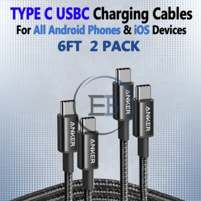 Anker Cable  USBC Type C Nylon Braided Fast Phone Charger Black (2m 6ft, 2 Pack) - Image 1 of 4