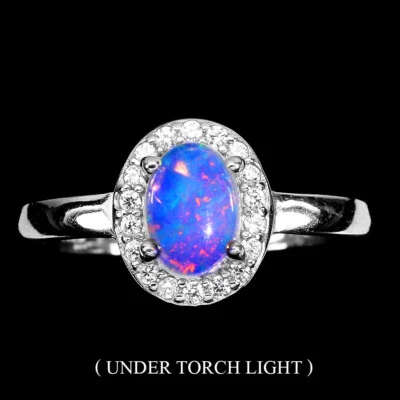 925 Anello Argento Sterling Ovale Fuoco Opale 7x5mm Gemma Gioielli - Immagine 1 di 4
