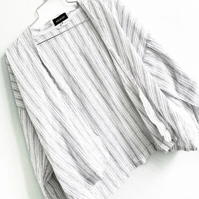 Jaqueta cardigã ESKANDAR 100% linho aberta leve listras lagenlook tamanho 0 neutra - Imagem 1 de 4