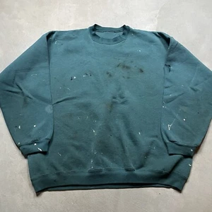 Vintage Thrashed Destroyed Sweatshirt 90s Dark Green XL Distressed - Picture 1 of 13