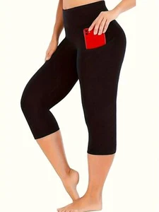 New Plus Size Women's Solid Color Pockets Slim High Waist Leggings Pants - Picture 1 of 6
