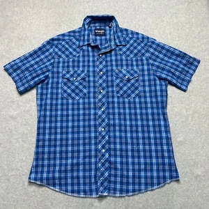 Vintage Wrangler Pearl Snap Hemd Herren Large blau kariert Western Cowboy - Bild 1 von 8