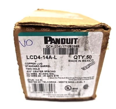 Panduit LCD4-14A-L Copper Compression Lug, 2 Hole, 1/4" Standar Barrel (50 Pack) - Image 1 of 4