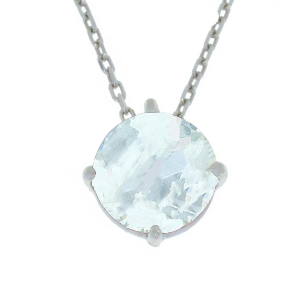 14Kt Gold Genuine Aquamarine Round Pendant Necklace - Image 1 of 1