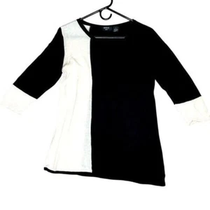 Verve Ami Black White Color Block Stretch Pullover Sweater Tunic 3/4 Sleeve L - Picture 1 of 4