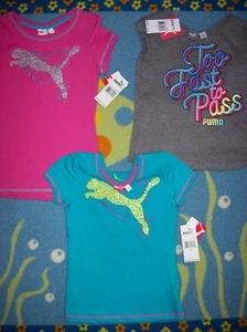 PUMA Shirt Girls Casual Sport Active S M L Fuchsia Teal Gray Cat Logo New - Picture 1 of 4