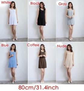 Women Scoop Neck Full Slip Plain Long Slip Dresses Camisole Liner Under dress - Picture 1 of 15