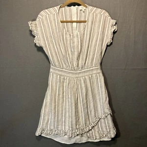 AVA JAMES Leinenkleid große Stufen gefüttert gesmokt Mini weiß gestreift Kurzarm - Bild 1 von 13