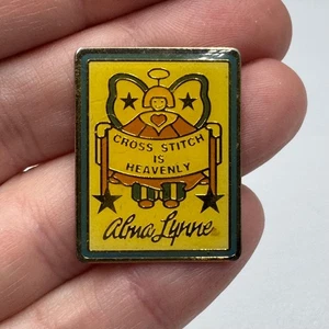 Vintage Alma Lynne Cross Stitch Is Heavenly Enamel Lapel Pin Angel - Picture 1 of 4