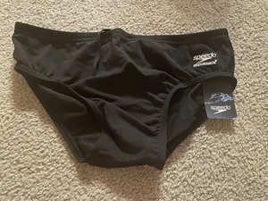 HERREN SPEEDO ENDURANCE+ Größe 34 schwarz BIKINI BADEANZUG Unterteil neu mit Etikett $ 42. - Bild 1 von 3