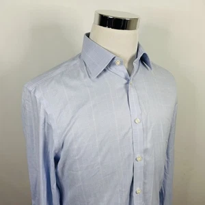 Charles Tyrwhitt 15.5 34 Extra Slim Non Iron Dress Shirt Blue Glen Plaid Cotton - Picture 1 of 5
