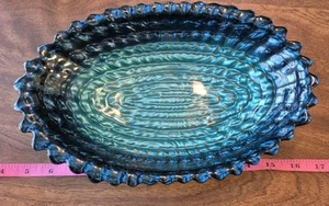 Iridescent Wave Glass Bowl Teal Green/Blue NICE!! - Picture 1 of 10
