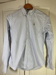 Ralph Lauren Sport Boys Cotton Oxford Shirt Size 6 Flesh Pony Blue Stripe Preppy - Picture 1 of 14