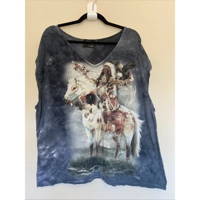 Torn by Ronny Kobo The Mountain Native American Horse Wearable Art Boxy Shirt L? - Image 1 of 4