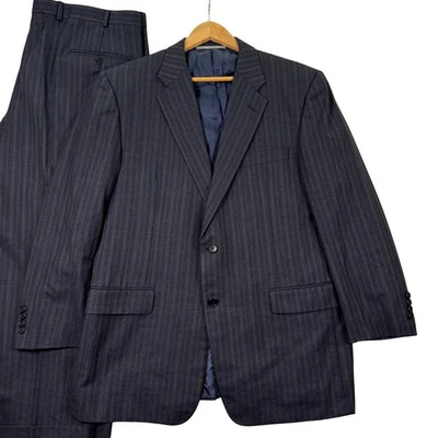 VTG Hickey Freeman Madison Mens 44S Navy Blue Pinstripe 2 Piece Wool Suit 40x27 - Image 1 of 4