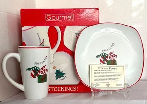 Set regalo piatti e tazze porcellana gourmet Natale Fitz & Floyd NUOVO in scatola 8 pezzi - Foto 1 di 14