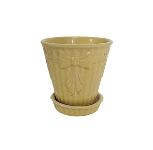 Fioriera vintage Shawnee ceramica fiocco nodo e piattino attaccato giallo 5,5" - Foto 1 di 11