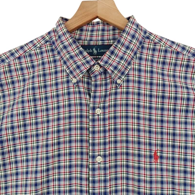 Polo Ralph Lauren Shirt Mens 3XL (Tag XL) Blue Plaid Cotton Long Sleeve 58x34.5 - Image 1 of 4