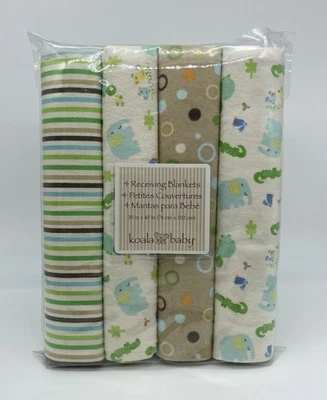 Koala Baby Receiving Blankets 4 Pk Set Flannel Elephants Stripes And Circles - Image 1 of 4