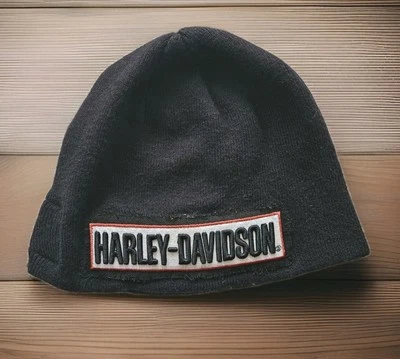VTG Harley Davidson Beanie Hat Black Orange Reversible Logo Knit Cap Biker HD-MC - Image 1 of 4