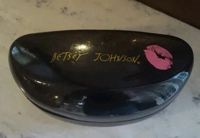 Vintage Betsey Johnson Sunglass Eyeglass Case Black w/Logo- Pink Kiss Glossy - Image 1 of 4