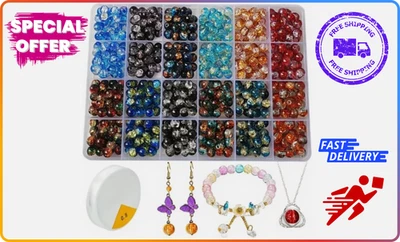 600шт 8 мм трещины стеклянные бусины набор 12 цветов с эластичный шнур для ювелирных изделий сделай сам - Изображение 1 из 4