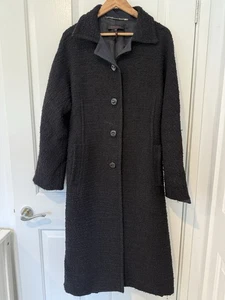 ESCADA Black New Wool Nylon Tweed Long Coat W/ Black & Gold Buttons 44 Large - Picture 1 of 21