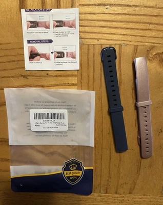 Pacote com 2 pulseiras de silicone macio Fitbit Luxe ouro rosa azul marinho grande novo - Imagem 1 de 2