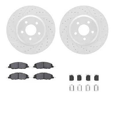 For Ford Mustang 07-14 Drilled & Slotted Front Brake Kit w Optimum Pads - Imagem 1 de 3