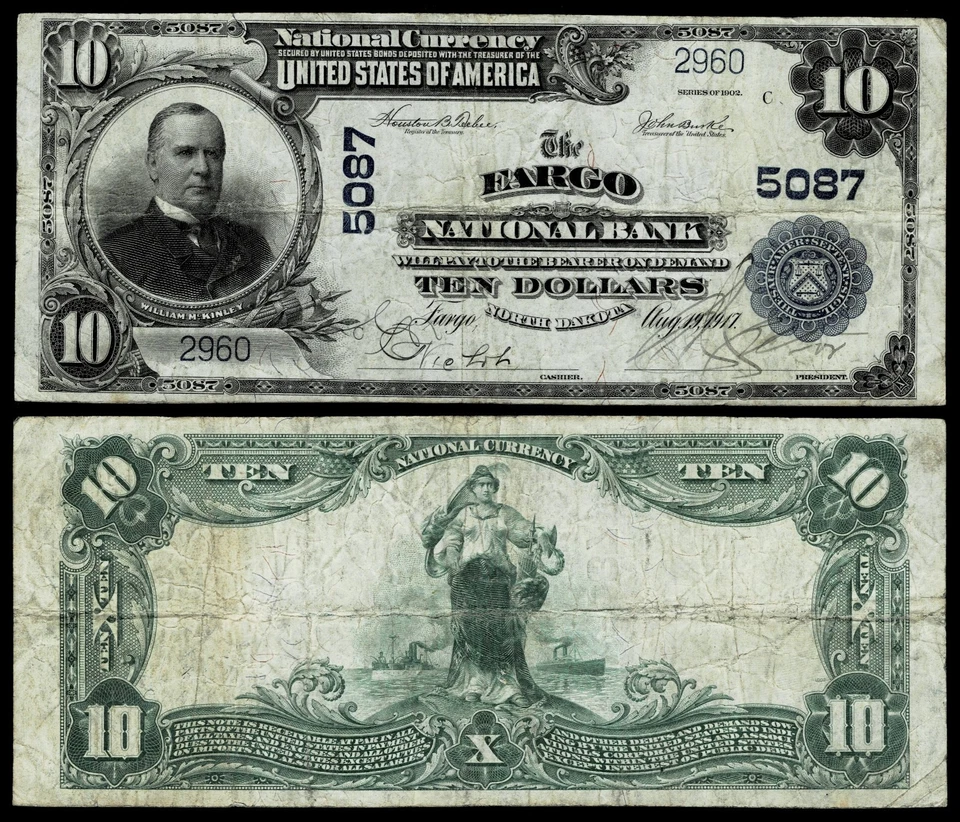 Fargo, ND  $10 1902 Plain Back Fr. 632 The Fargo National Bank Ch. # 5087 VF - Image 1 of 1