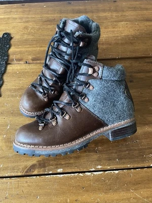WOOLRICH ROCKIES Marrón Gris Botas de Senderismo Cuero Lana Para Mujer Talla 6.5 37 Usadas en Excelente Condición Foto 1 de 4